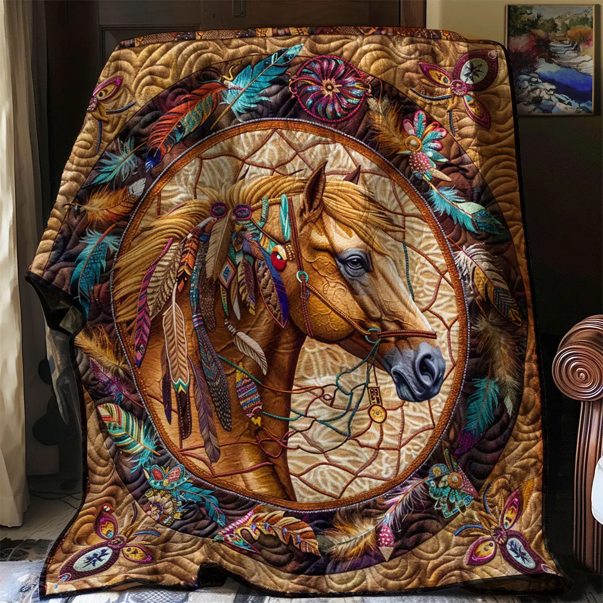 Native Horse Quilt Easter Throw Blanket Mother's Day Gifts For Daughter