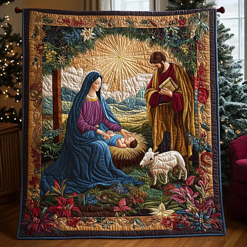Nativity Scene Holy Family Quilted Blanket Baby Jesus Christmas Art Throw Best Gift For Christians