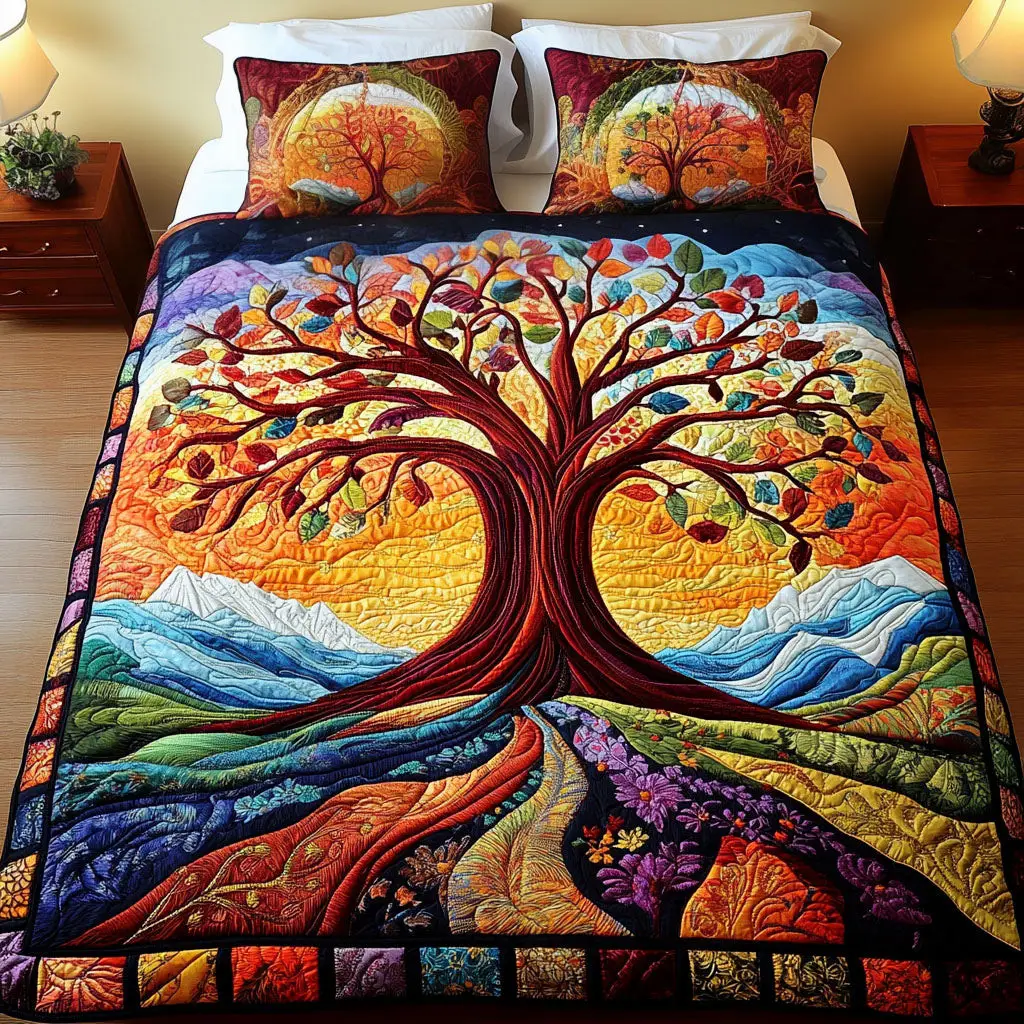 Nature Embrace Quilted Bedding Set Botanical Bedroom Decor Cozy Home Gift For Nature Lovers