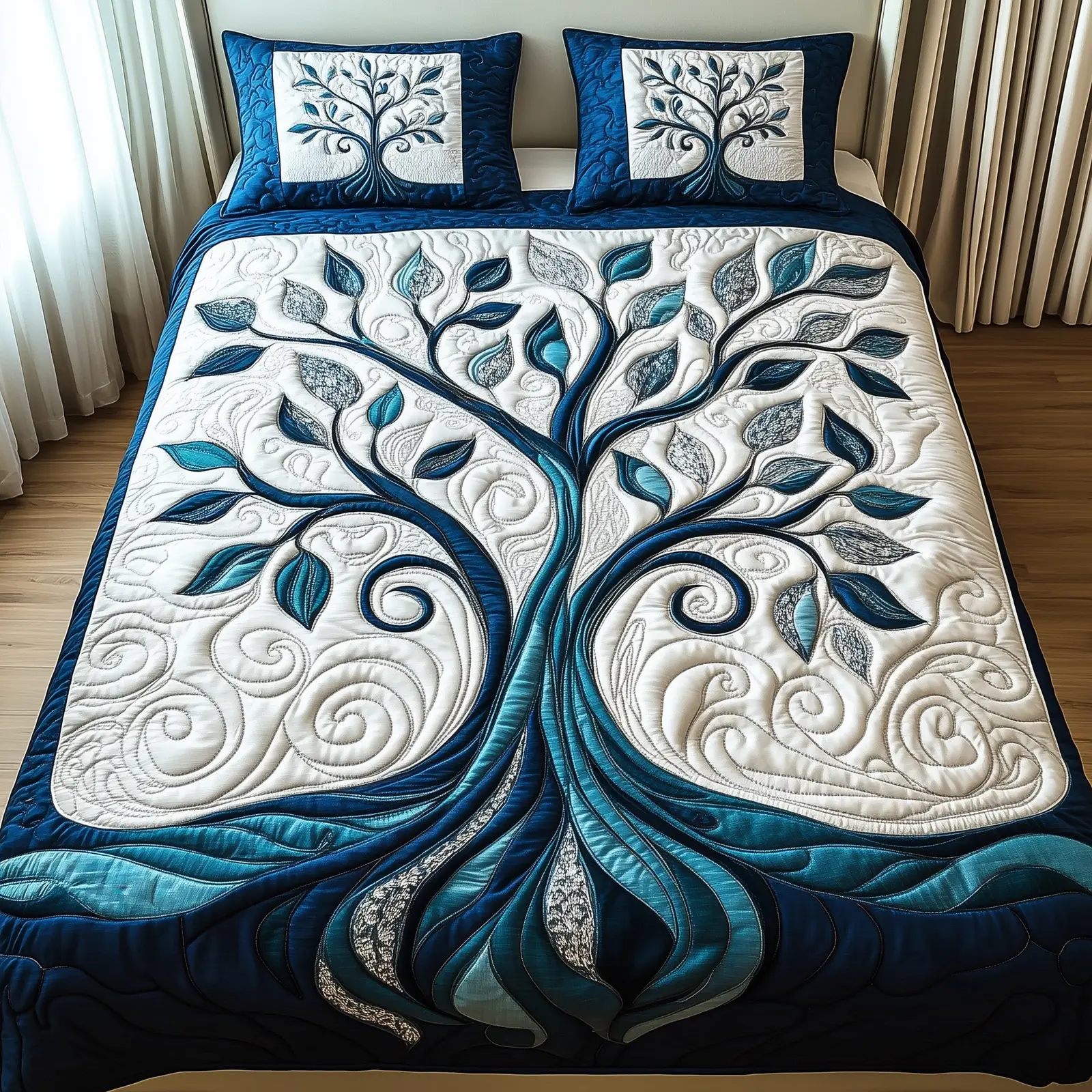 Nature Harmony Quilted Bedding Set  Bed Decoration Christmas Tree Of Life Themed Gifts