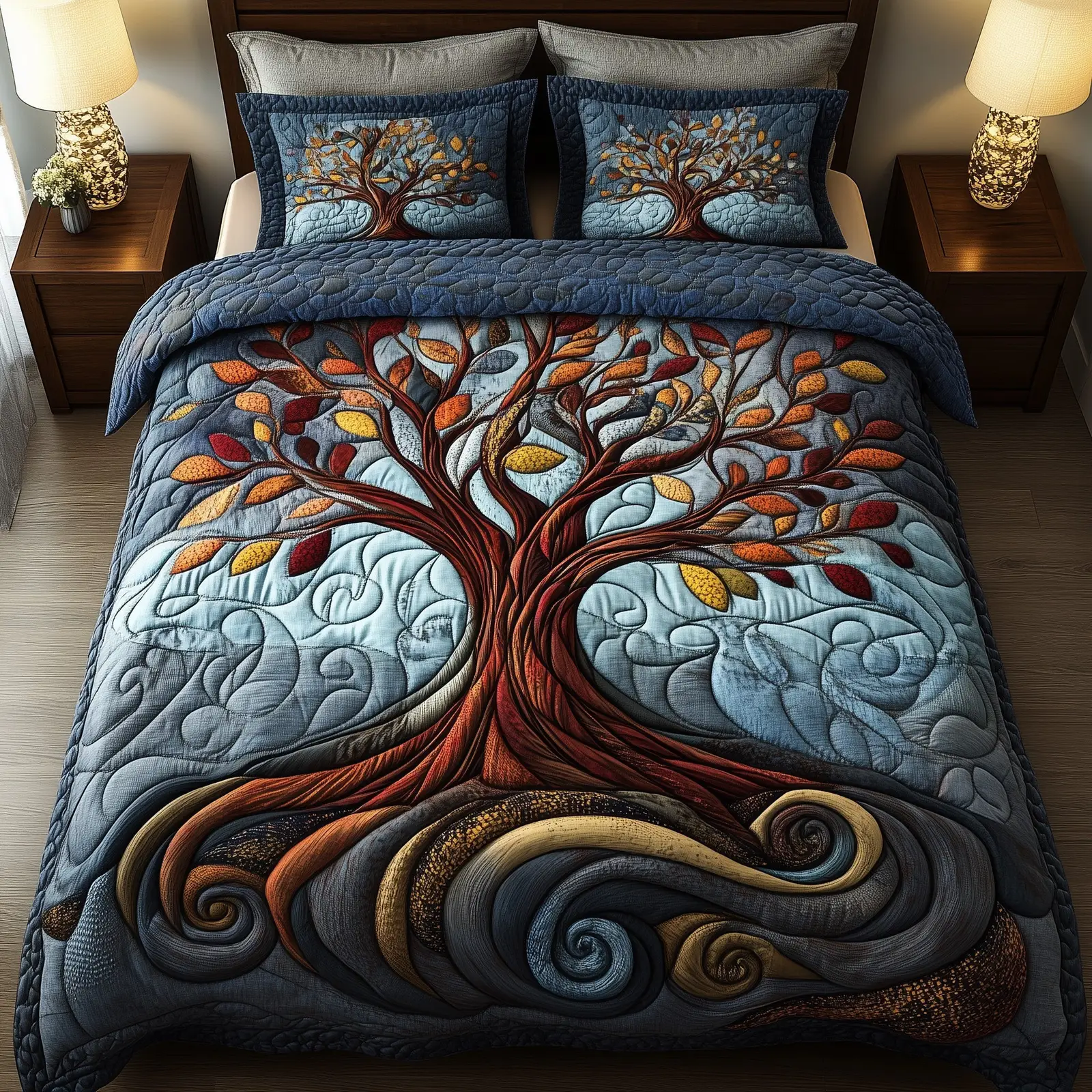 Nature Harmony Quilted Bedding Set Bedroom Decor Christmas Tree Of Life Themed Gifts