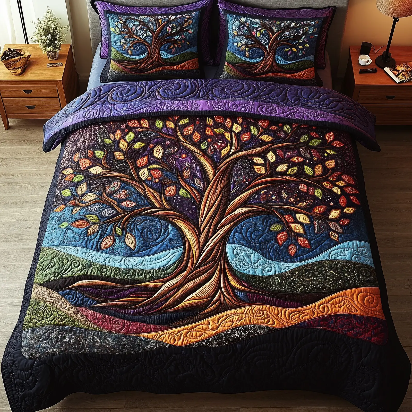 Nature Harmony Quilted Bedding Set Bedspread Tree Of Life Christmas Celtic Gifts For Her Nature Harmony Quilted Bedding Set Bedspread Tree Of Life Christmas Celtic Gifts For Her - Image 1