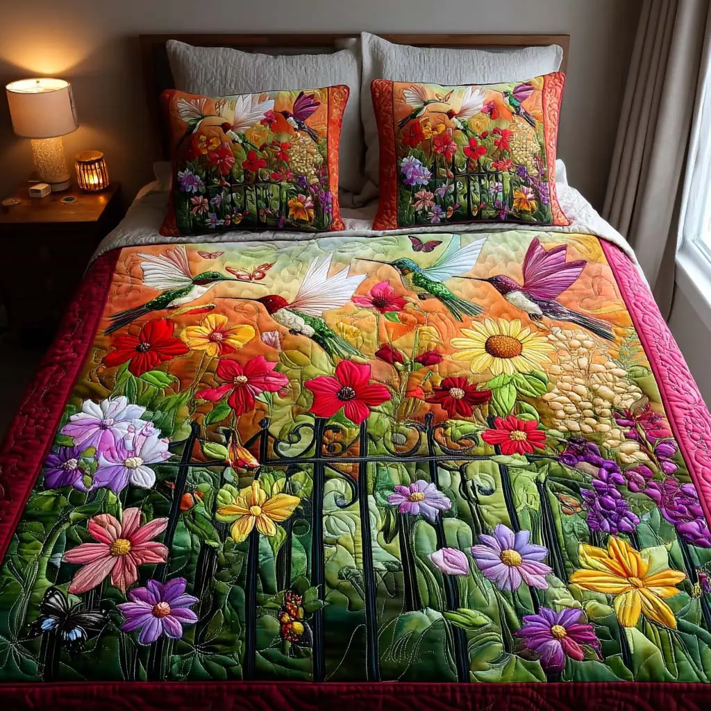 Nature Kiss Quilted Bedding Set Floral Garden Bedroom Decor Best Gift For Plant Lovers