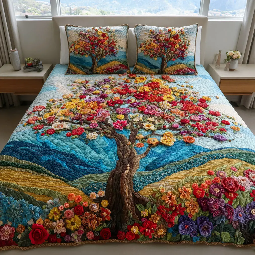 Nature Tree Of Life Quilted Bedding Set Modern Bedding Set to Upgrade Your Bedroom