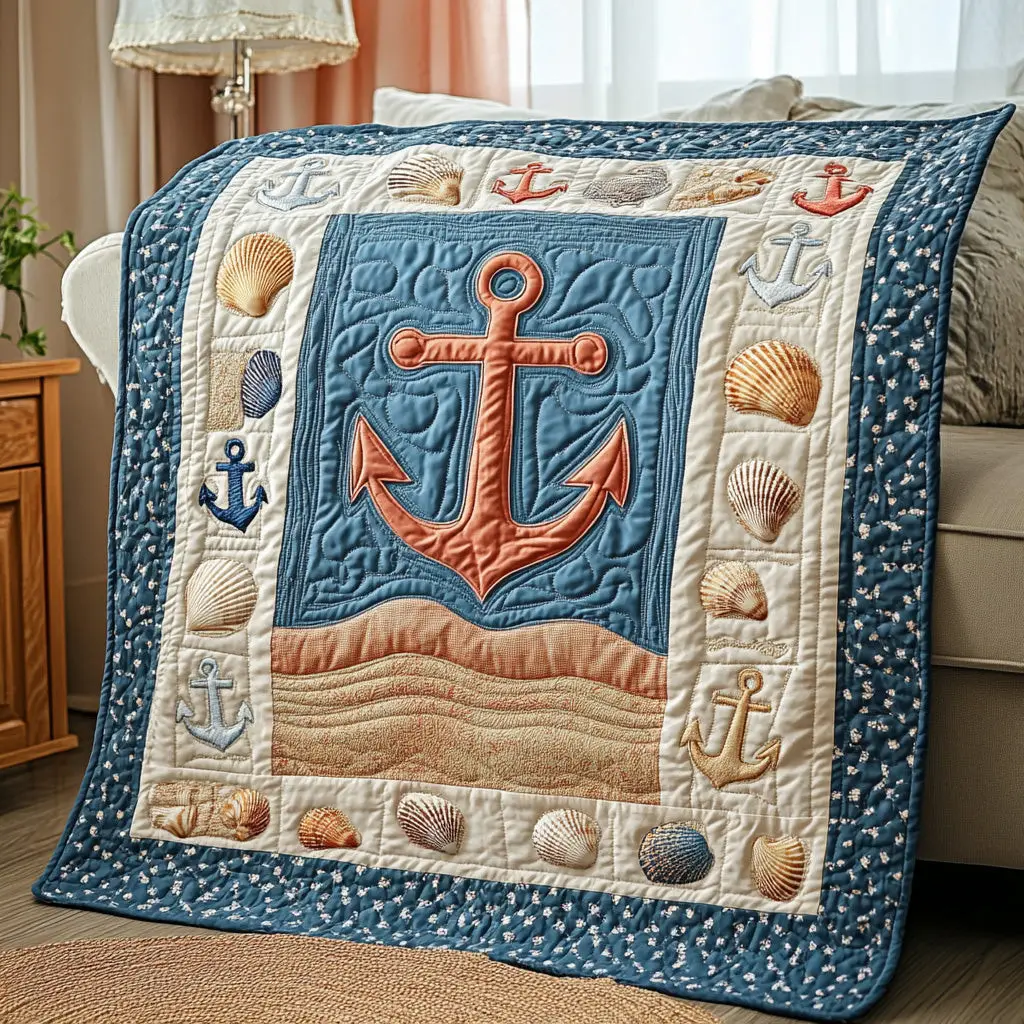 Nautical Anchor Quilted Blanket Sea Life Design Ocean Lover Best Themed Anchor Gifts