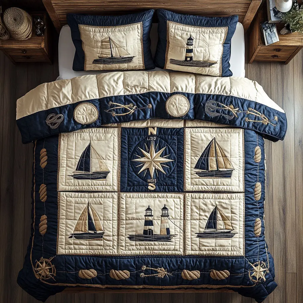 Nautical Beacon Quilted Bedding Set Duvet Cover Bedspread Best Gifts Bedroom Decorative