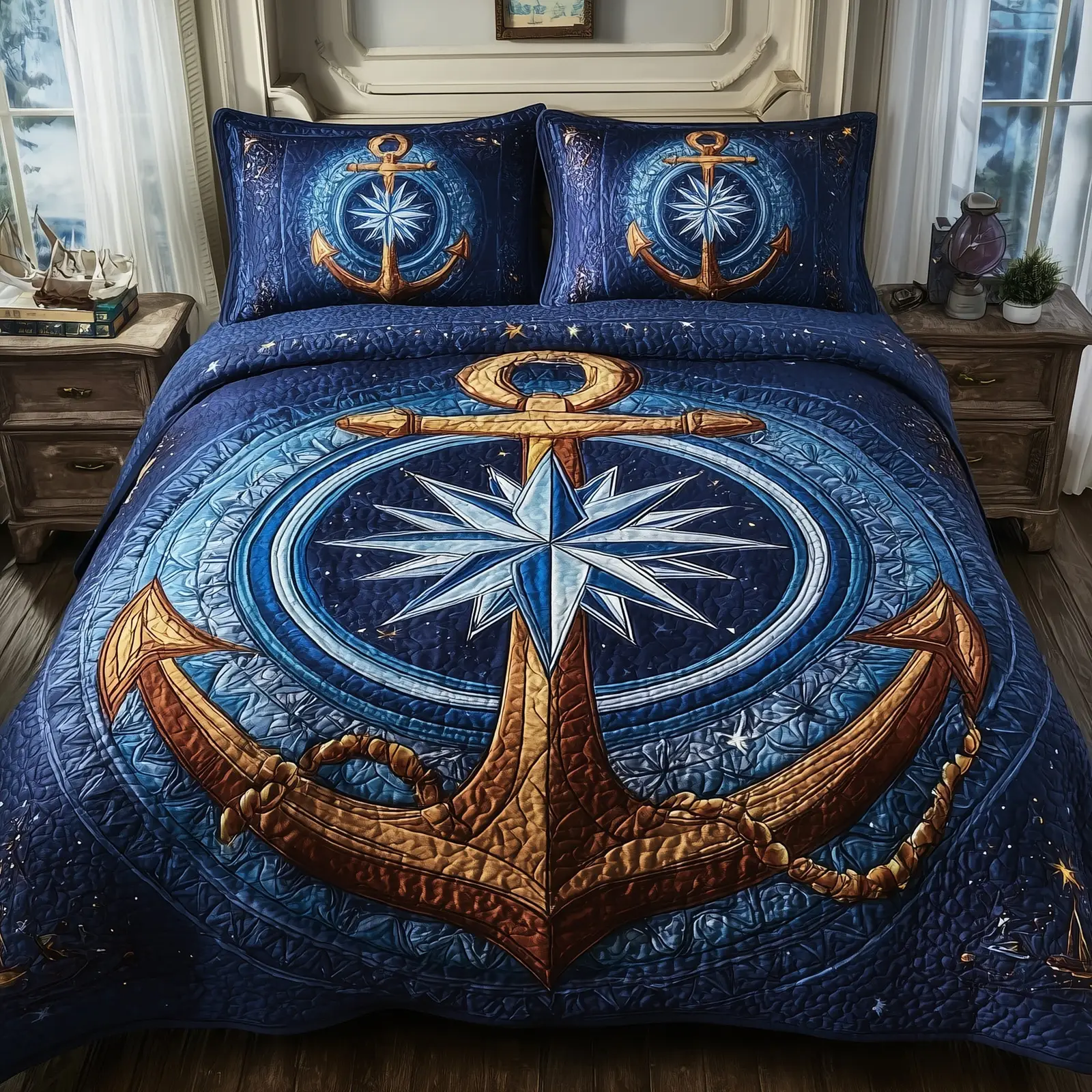 Nautical Quilted Bedding Set For Men Nautical Quilted Bedding Set For Men - Image 1