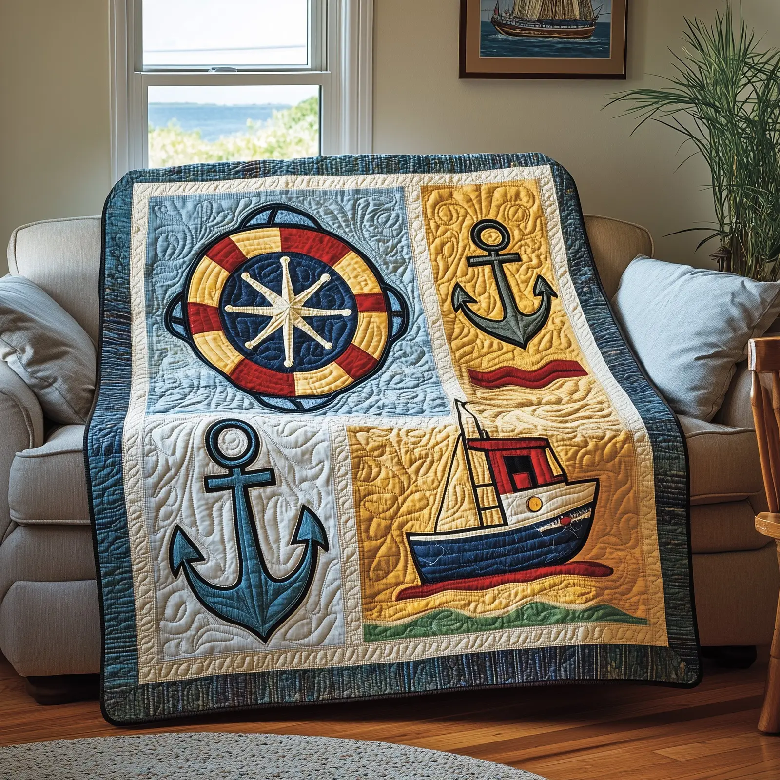 Nautical Quilted Blanket Beach House Essential Quilt Themed Gifts For Sea Lovers