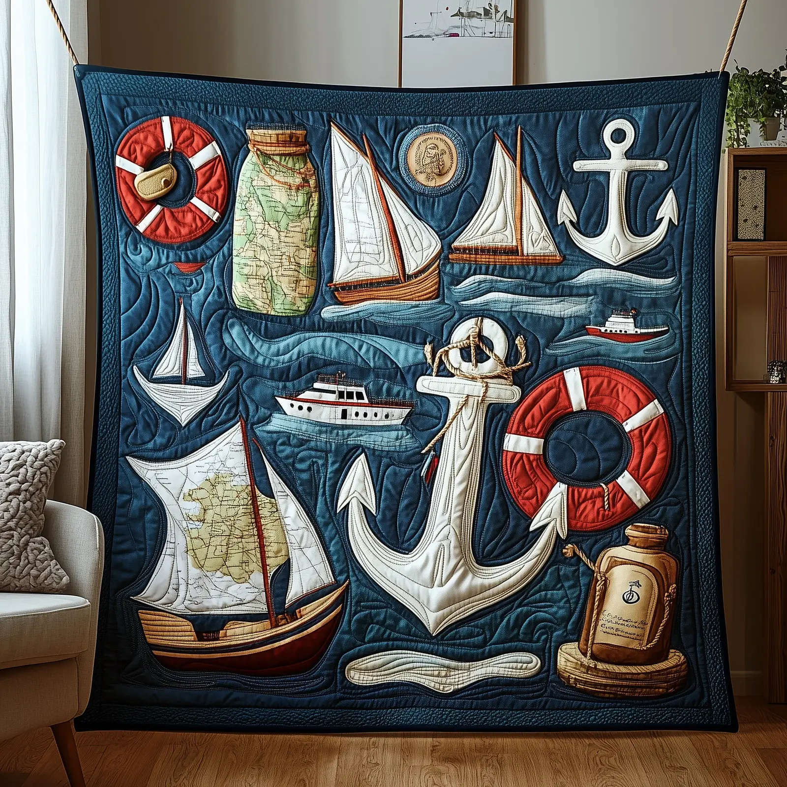Nautical Quilted Blanket Classic Sea Themed Throw Themed Gifts For Sea Lovers