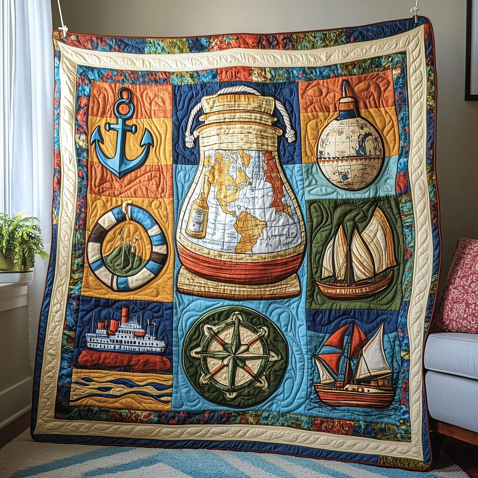 Nautical Quilted Blanket Durable Ocean Throw Themed Gifts For Sea Lovers