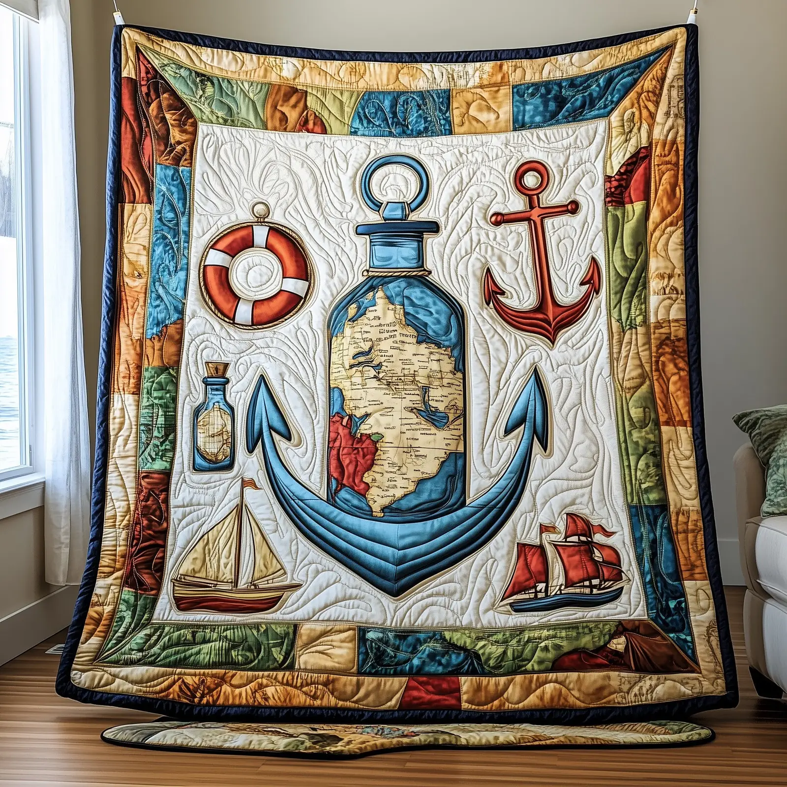 Nautical Quilted Blanket Ocean Themed Bedding Themed Gifts For Sea Lovers Nautical Quilted Blanket Ocean Themed Bedding Themed Gifts For Sea Lovers - Image 1
