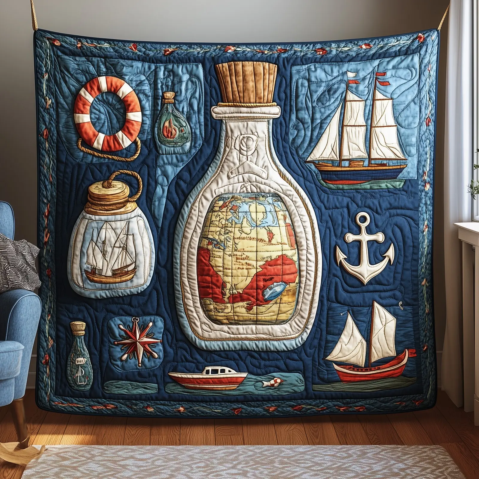 Nautical Quilted Blanket Sailor'S Delight Comfort Throw Themed Gifts For Sea Lovers