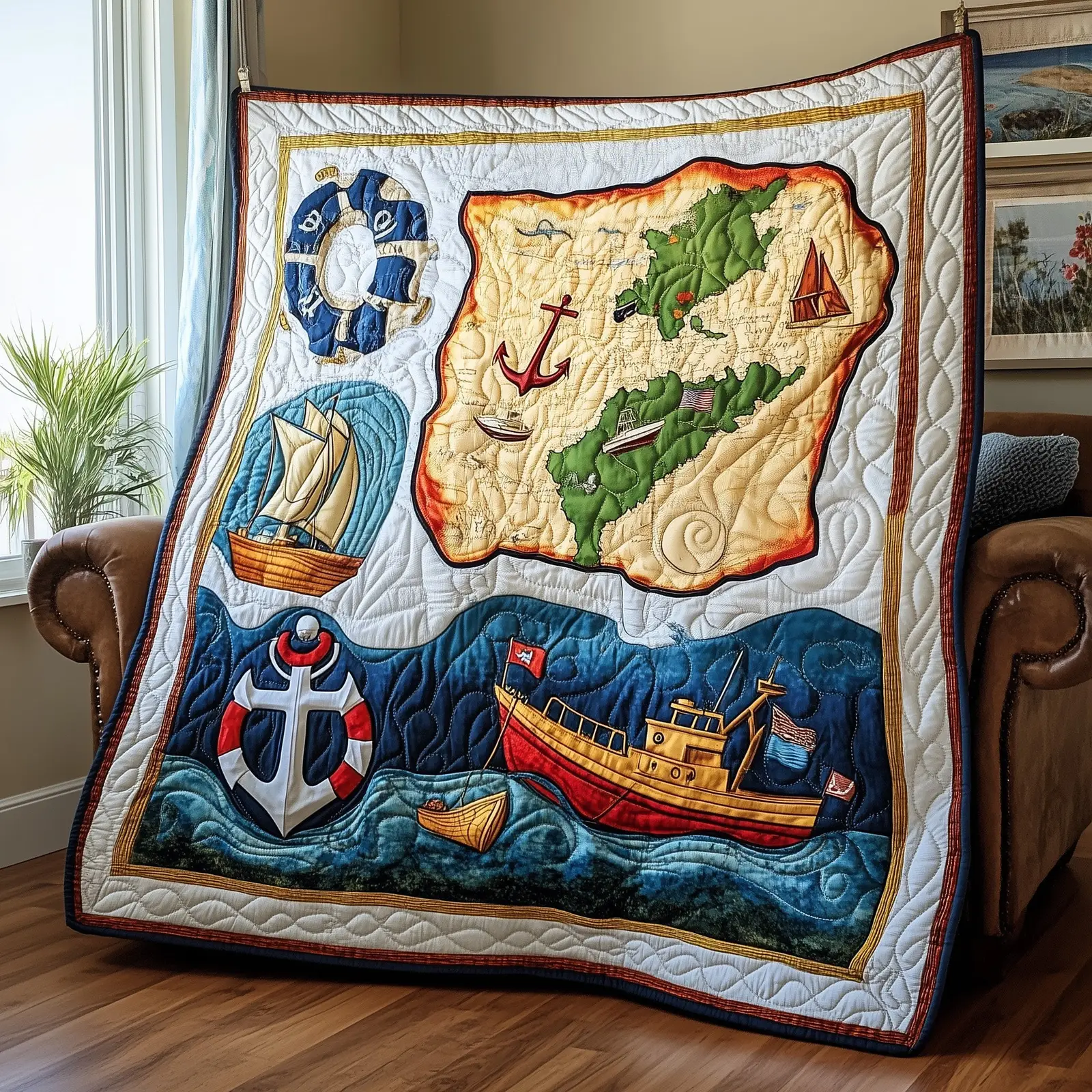 Nautical Quilted Blanket Soft Coastal Comfort Collection Themed Gifts For Sea Lovers