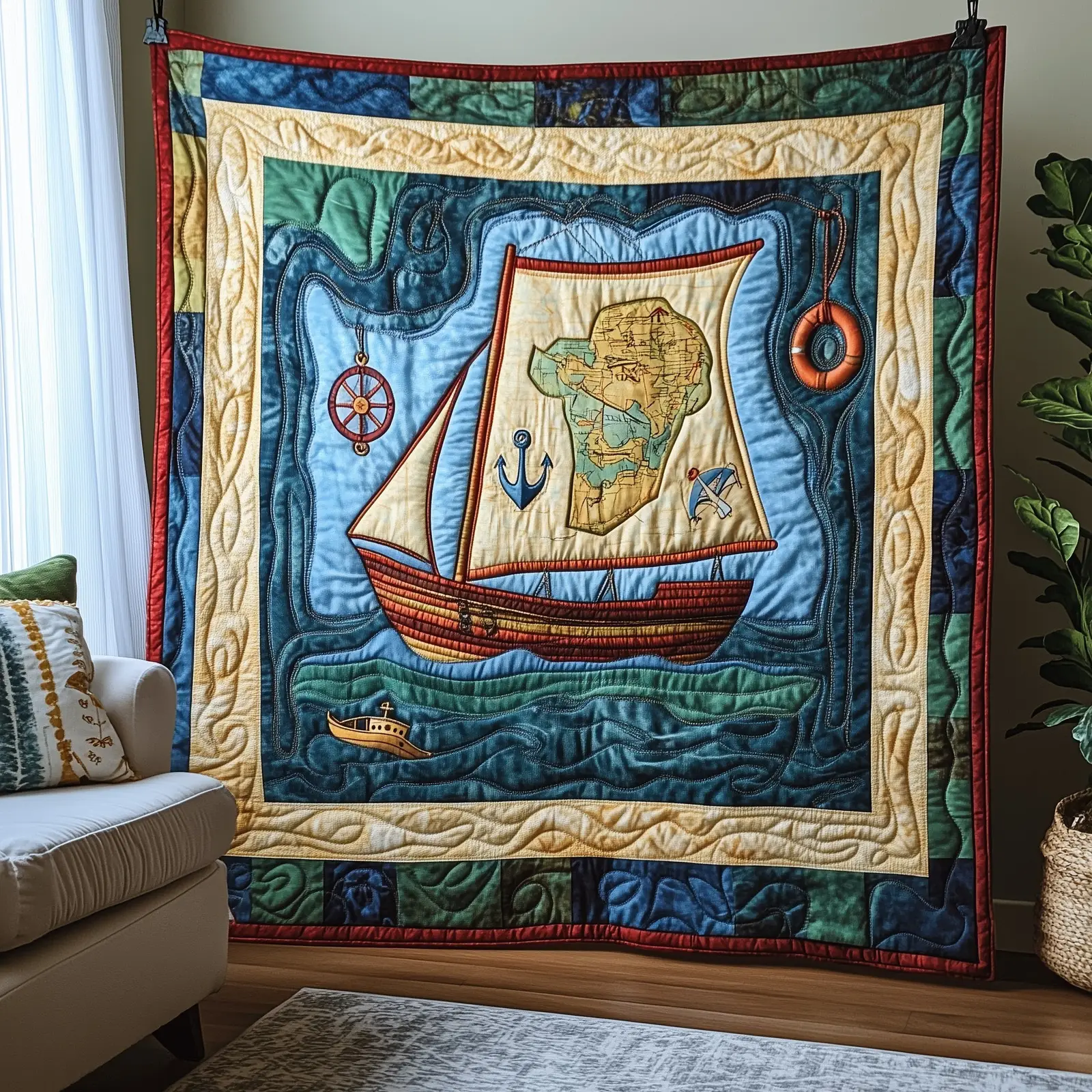 Nautical Quilted Blanket Warm For Cool Evenings Themed Gifts For Sea Lovers Nautical Quilted Blanket Warm For Cool Evenings Themed Gifts For Sea Lovers - Image 1