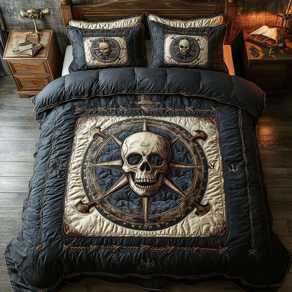 Nautical Skull Quilted Bedding Set Duvet Cover Bedspread Best Gifts For Lovers