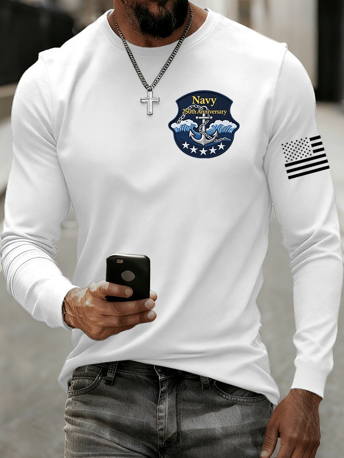 Navy 250th Anniversary Long Sleeve Shirt American Flag 1776 2026 Clothing Gifts For Men