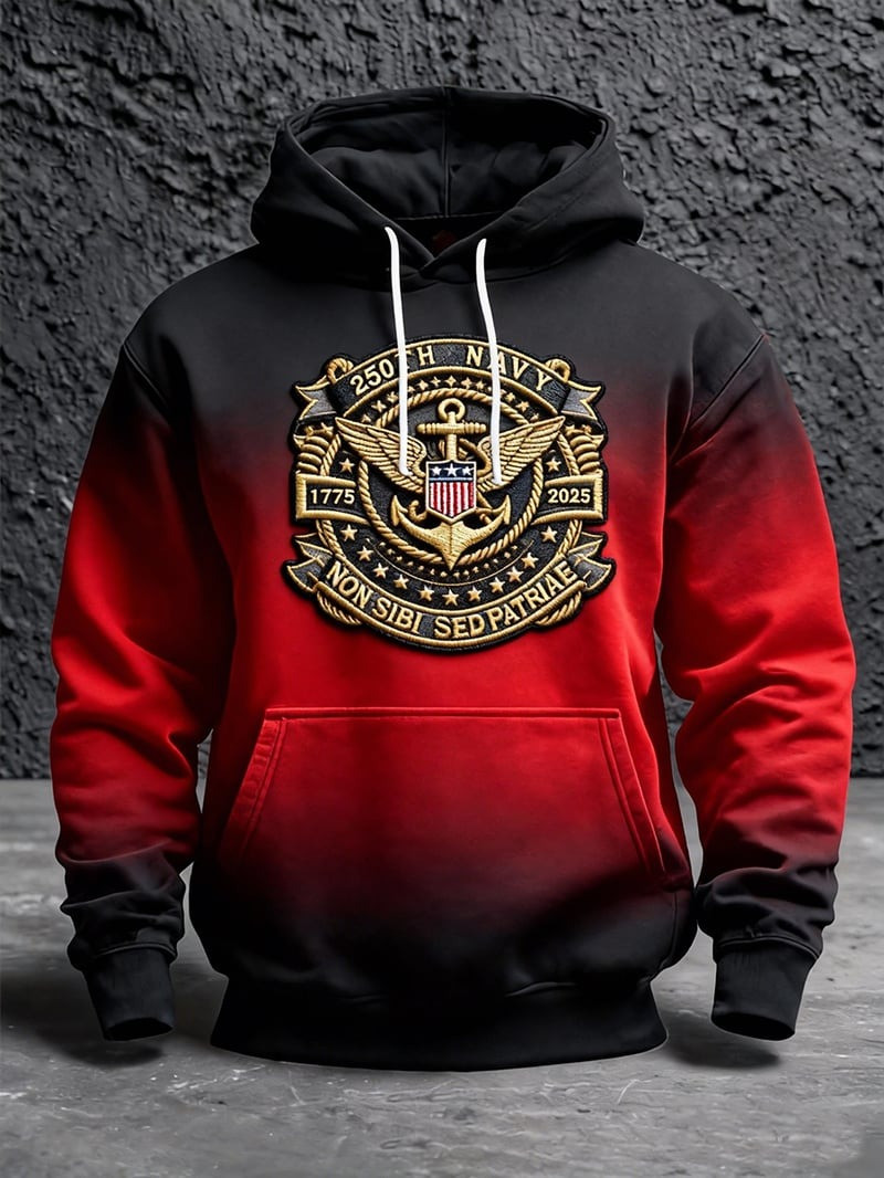 Navy Anchor Hoodie Red and Black 250th Anniversary Pullover Gift For Him
