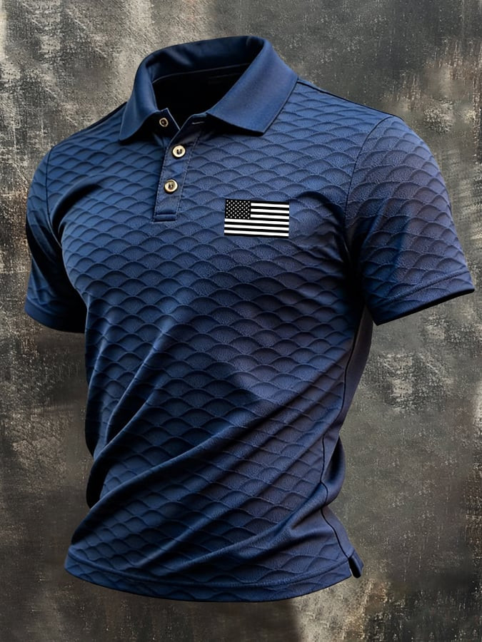 Navy Blue Fish Scale Polo Shirt USA 250 Years Of Independence Clothing Gift For Dad