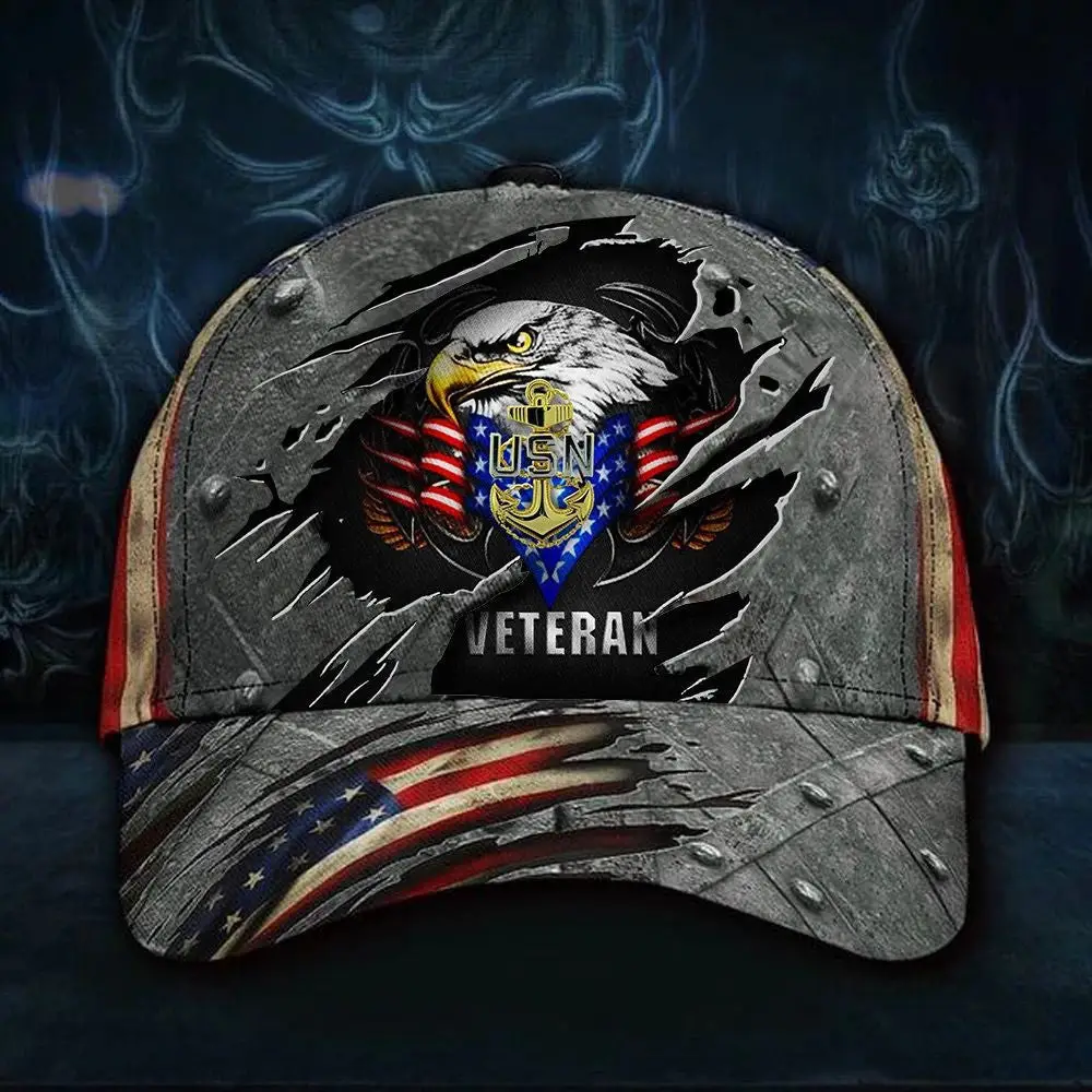 Navy Veteran Hat 3D USN Us Navy Veteran Hat Patriotic Eagle American Flag Cap Vintage 2 -WearandDecor