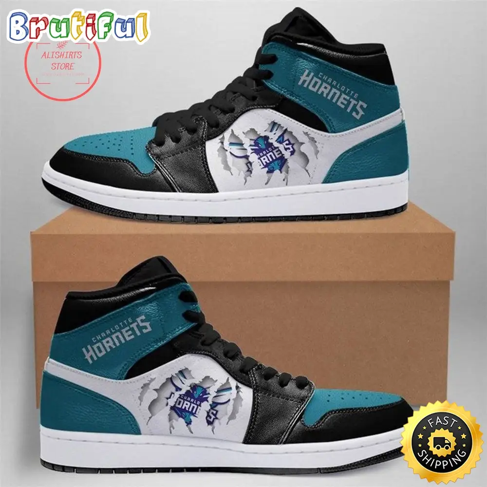 NBA Charlotte Hornets Teal Black Scratch Air Jordan 1 High Sneakers