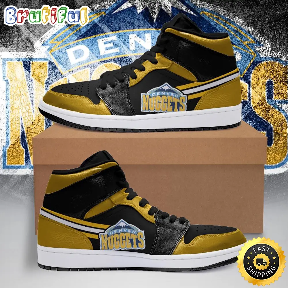 NBA Denver Nuggets Black Yellow Air Jordan 1 High Sneakers NBA Denver Nuggets Black Yellow Air Jordan 1 High Sneakers - Image 1