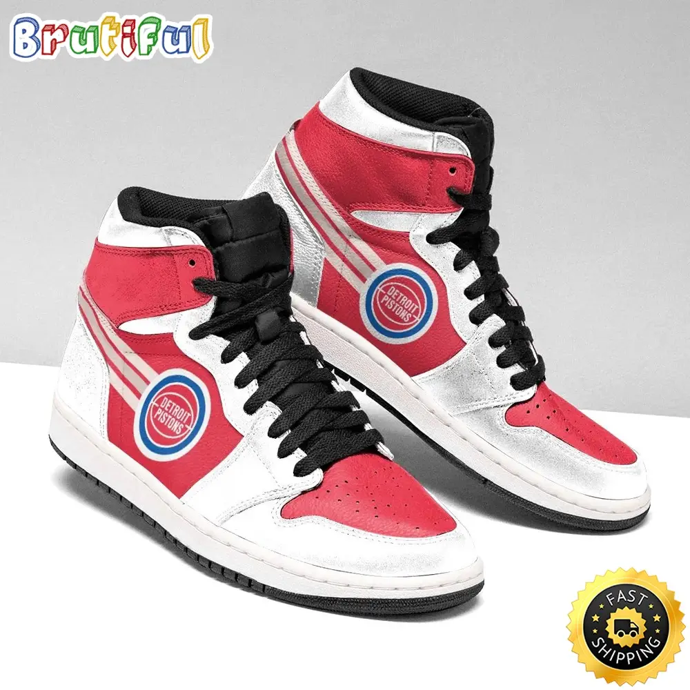 NBA Detroit Pistons White Red Air Jordan 1 High Sneakers NBA Detroit Pistons White Red Air Jordan 1 High Sneakers - Image 1