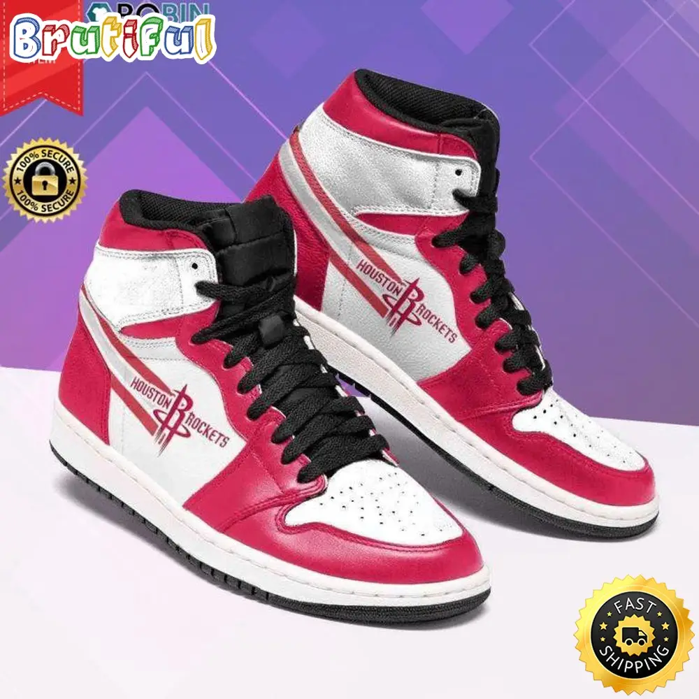 NBA Houston Rockets White Red Air Jordan 1 High Sneakers NBA Houston Rockets White Red Air Jordan 1 High Sneakers - Image 1