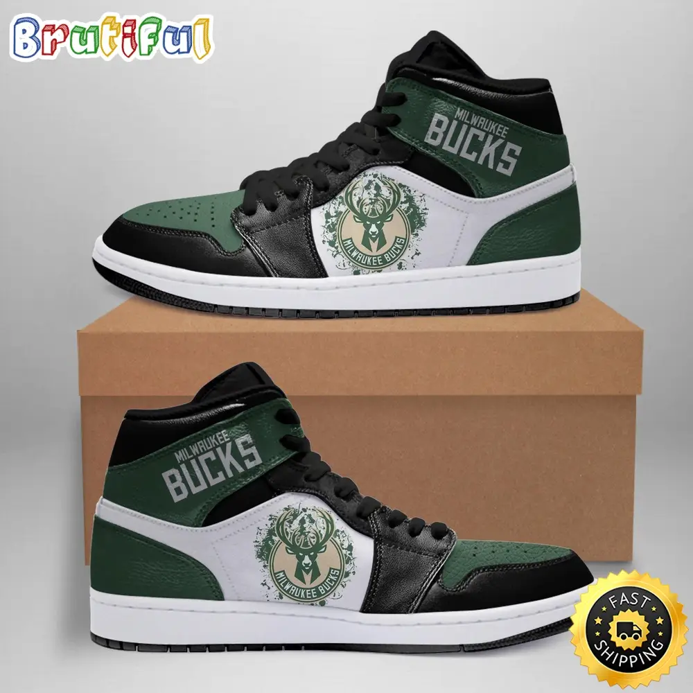 NBA Milwaukee Bucks Green Black Air Jordan 1 High Sneakers Classic Air Jordan Sneakers NBA Milwaukee Bucks Green Black Air Jordan 1 High Sneakers Classic Air Jordan Sneakers - Image 1