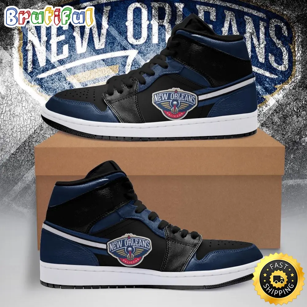 NBA New Orleans Pelicans Black Navy Air Jordan 1 High Sneakers NBA New Orleans Pelicans Black Navy Air Jordan 1 High Sneakers - Image 1