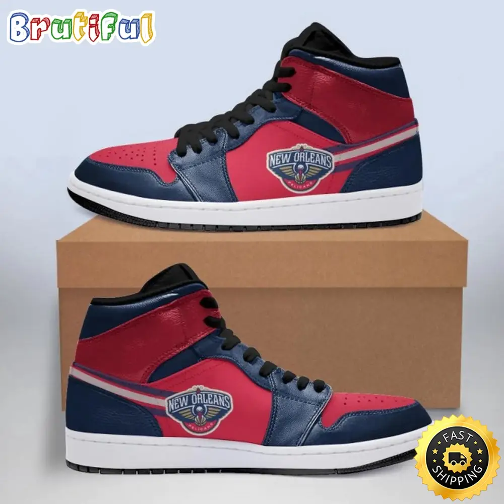 NBA New Orleans Pelicans Red Navy Air Jordan 1 High Sneakers NBA New Orleans Pelicans Red Navy Air Jordan 1 High Sneakers - Image 1