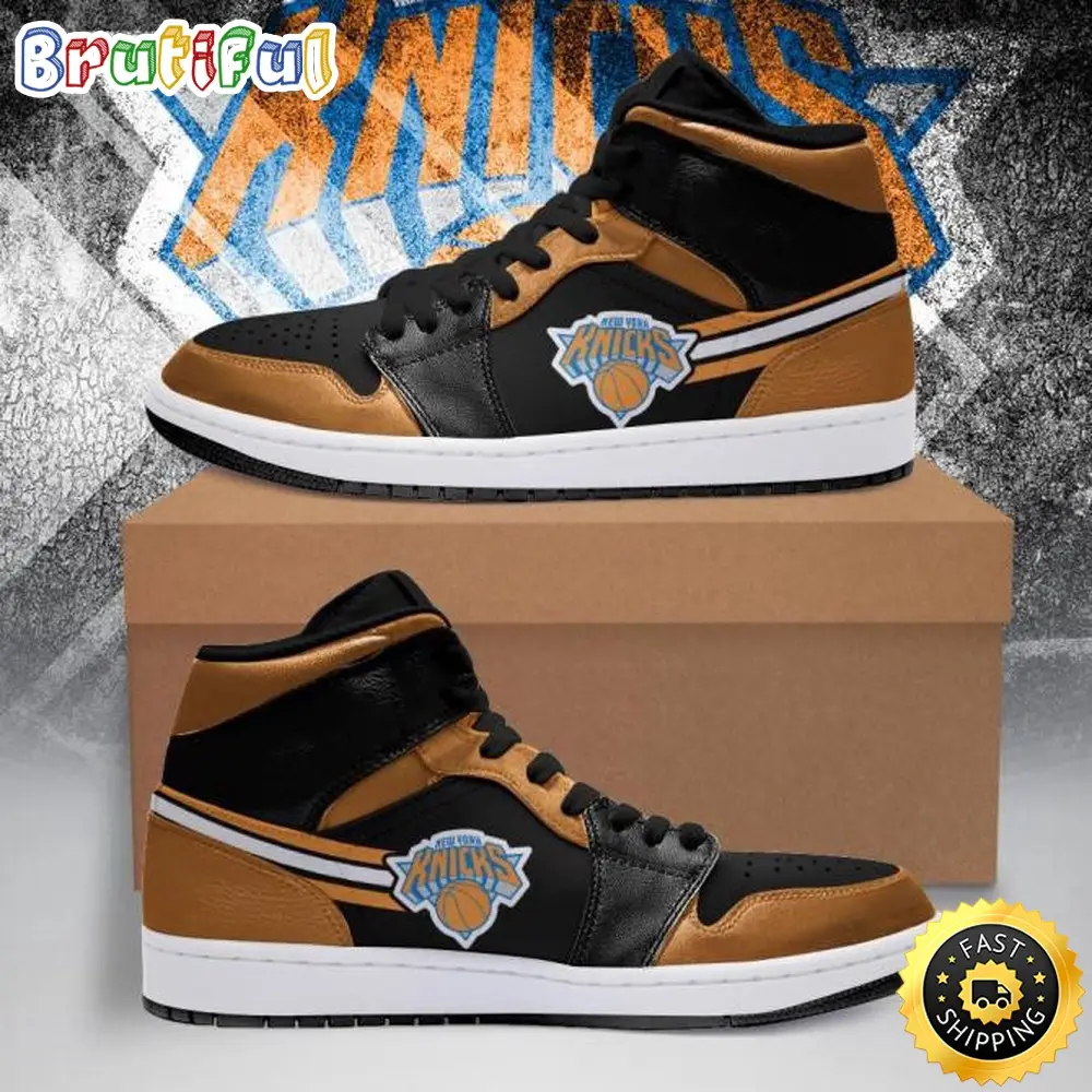NBA New York Knicks Orange Black Air Jordan 1 High Sneakers NBA New York Knicks Orange Black Air Jordan 1 High Sneakers - Image 1