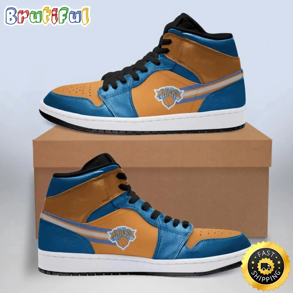 NBA New York Knicks Orange Bllue Air Jordan 1 High Sneakers Classic Air Jordan Sneakers NBA New York Knicks Orange Bllue Air Jordan 1 High Sneakers Classic Air Jordan Sneakers - Image 1