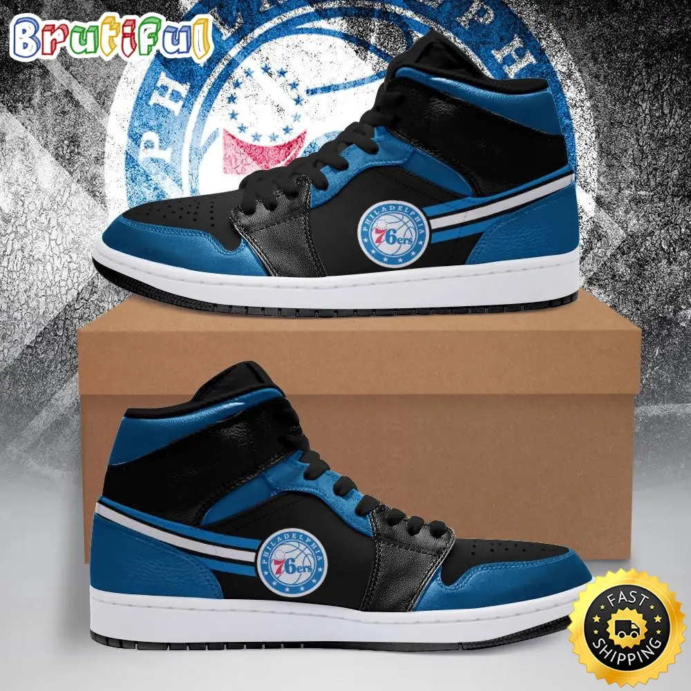NBA Philadelphia 76ers Blue Black Air Jordan 1 High Sneakers NBA Philadelphia 76ers Blue Black Air Jordan 1 High Sneakers - Image 1