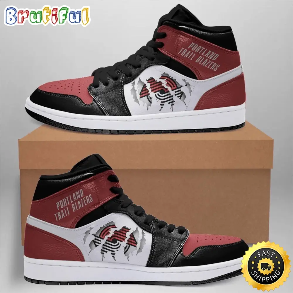 NBA Portland Trail Blazers White Red Scratch Air Jordan 1 High Sneakers