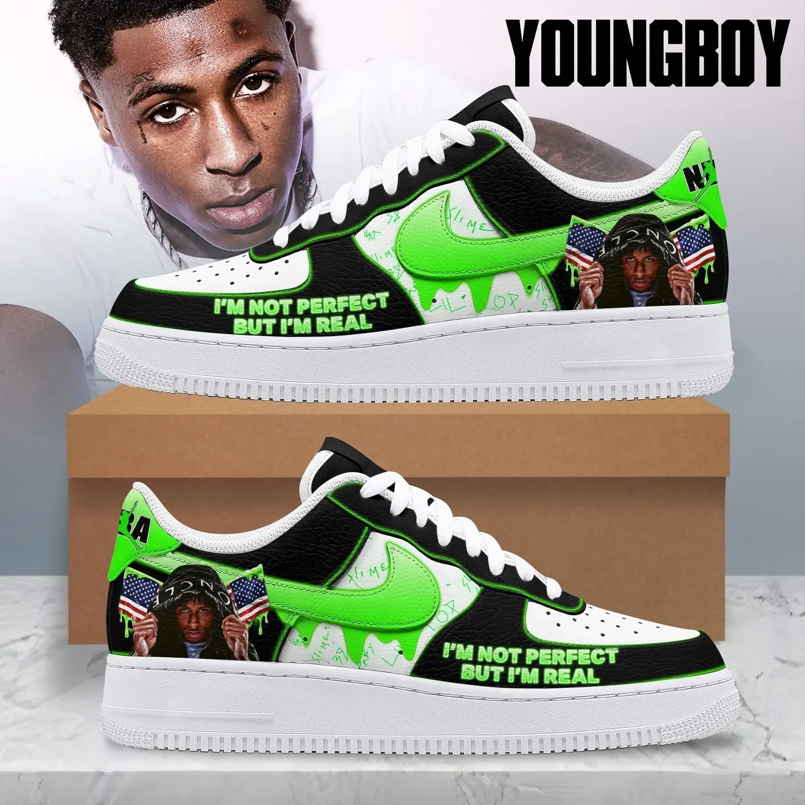 NBA YoungBoy I'm Not Perfect But I'm Real Air Force 1 Shoes Sneakers Merchandise Fan Gifts