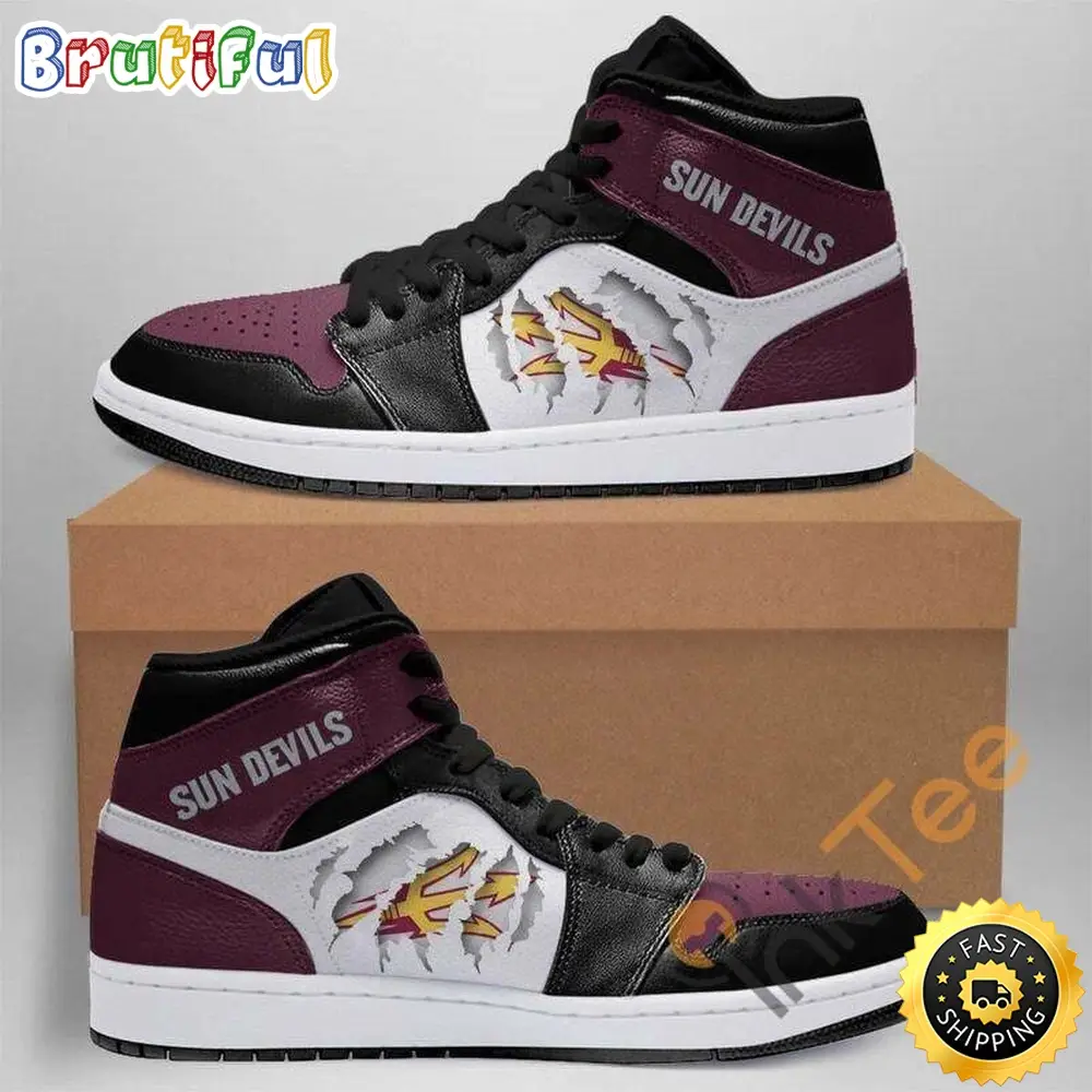NCAA Arizona State Sun Devils Tearing Open Logo Maroon Air Jordan 1 High Sneakers