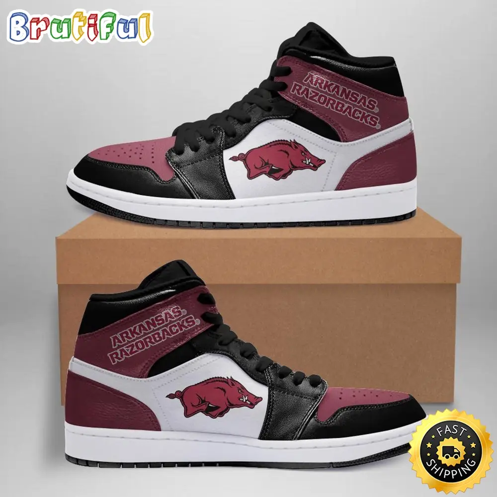 NCAA Arkansas Razorbacks Red White Air Jordan 1 High Sneakers