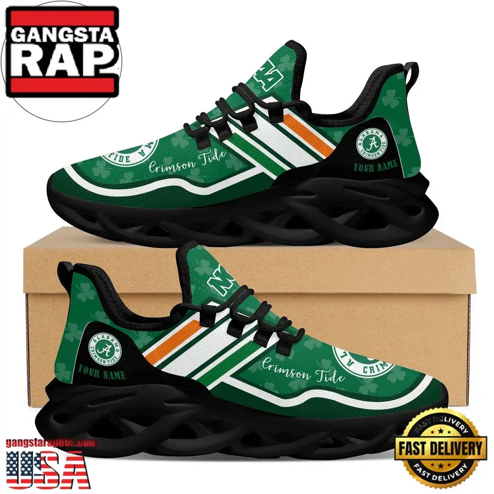 NCAA Custom Name Alabama Crimson Tide Logo Saint Patrick'S Day Unique Air Max Shoes Air Cushion Sneakers
