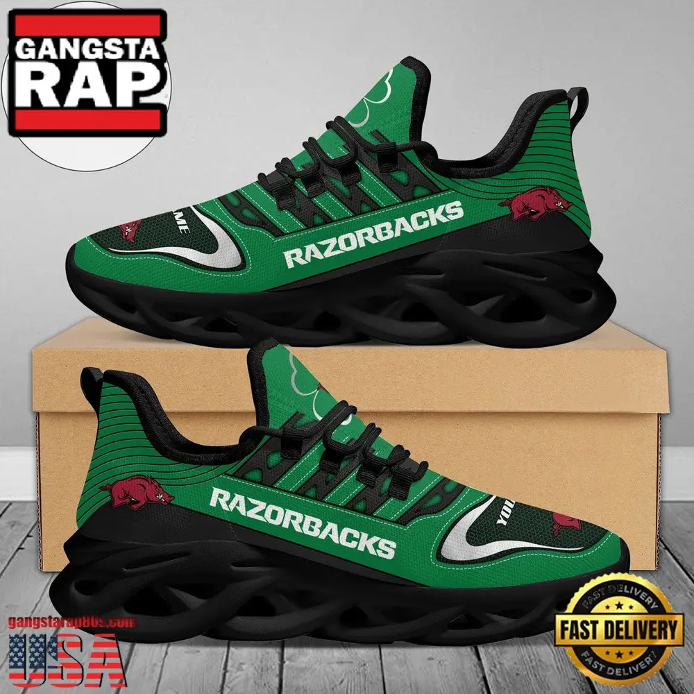 NCAA Custom Name Arkansas Razorbacks Saint Patrick'S Day Unique Air Max Shoes Air Cushion Sneakers NCAA Custom Name Arkansas Razorbacks Saint Patrick'S Day Unique Air Max Shoes Air Cushion Sneakers - Image 1
