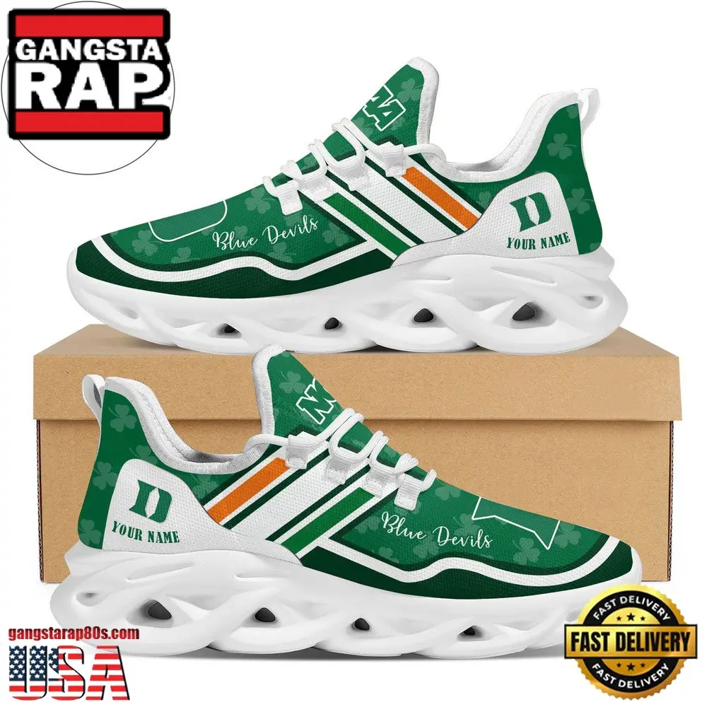NCAA Custom Name Duke Blue Devils Logo Saint Patrick'S Day Unique Air Max Shoes Air Cushion Sneakers