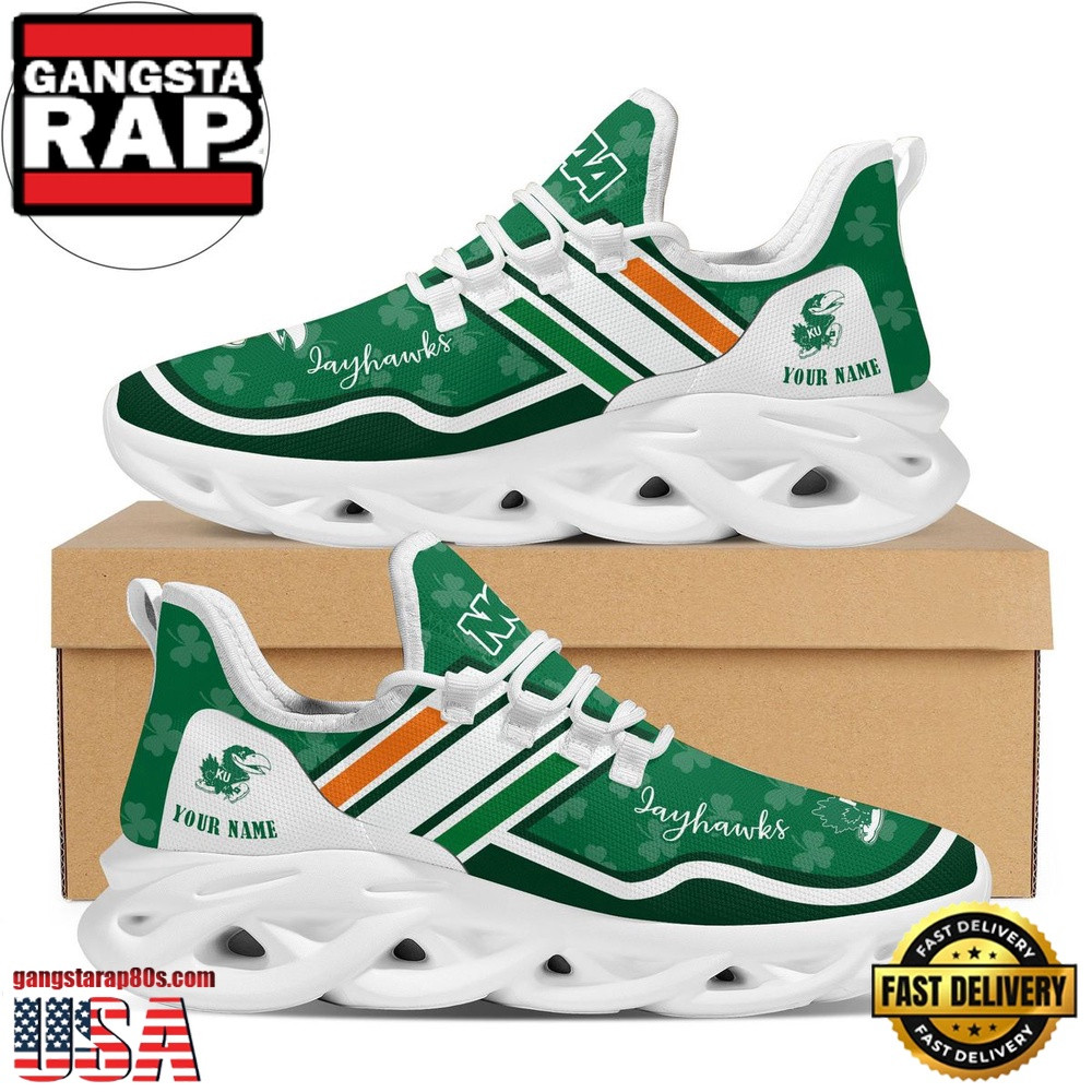 NCAA Custom Name Kansas Jayhawks Logo Saint Patrick'S Day Unique Air Max Shoes Air Cushion Sneakers