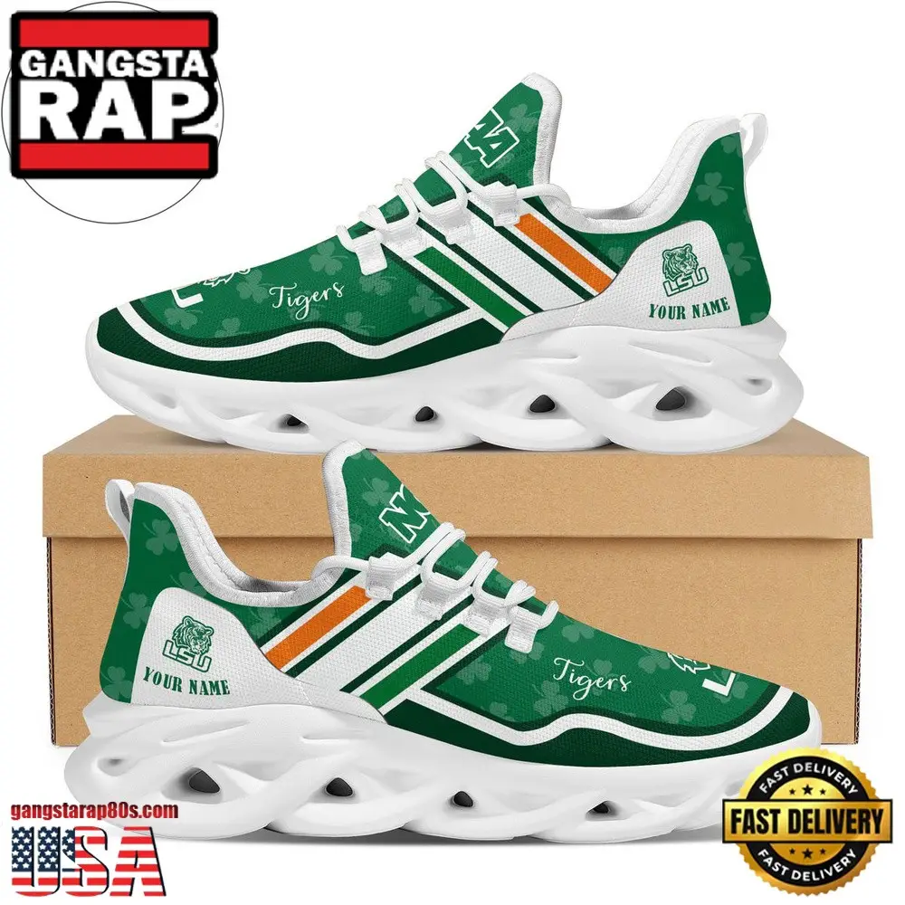 NCAA Custom Name Lsu Tigers Logo Saint Patrick'S Day Unique Air Max Shoes Air Cushion Sneakers )