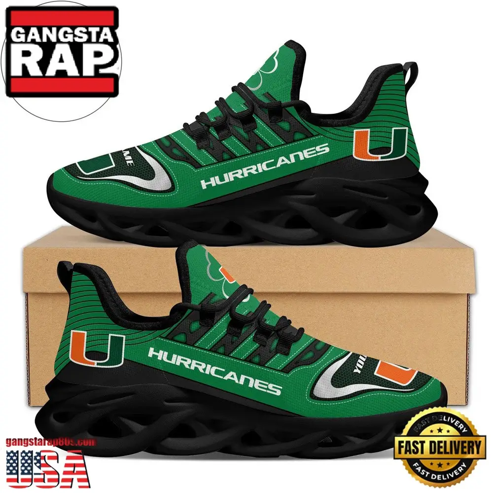 NCAA Custom Name Miami Hurricanes Saint Patrick'S Day Unique Air Max Shoes Air Cushion Sneakers NCAA Custom Name Miami Hurricanes Saint Patrick'S Day Unique Air Max Shoes Air Cushion Sneakers - Image 1