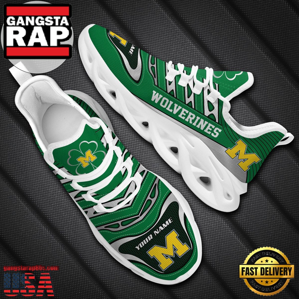 NCAA Custom Name Michigan Wolverines Saint Patrick'S Day Unique Air Max Shoes Air Cushion Sneakers