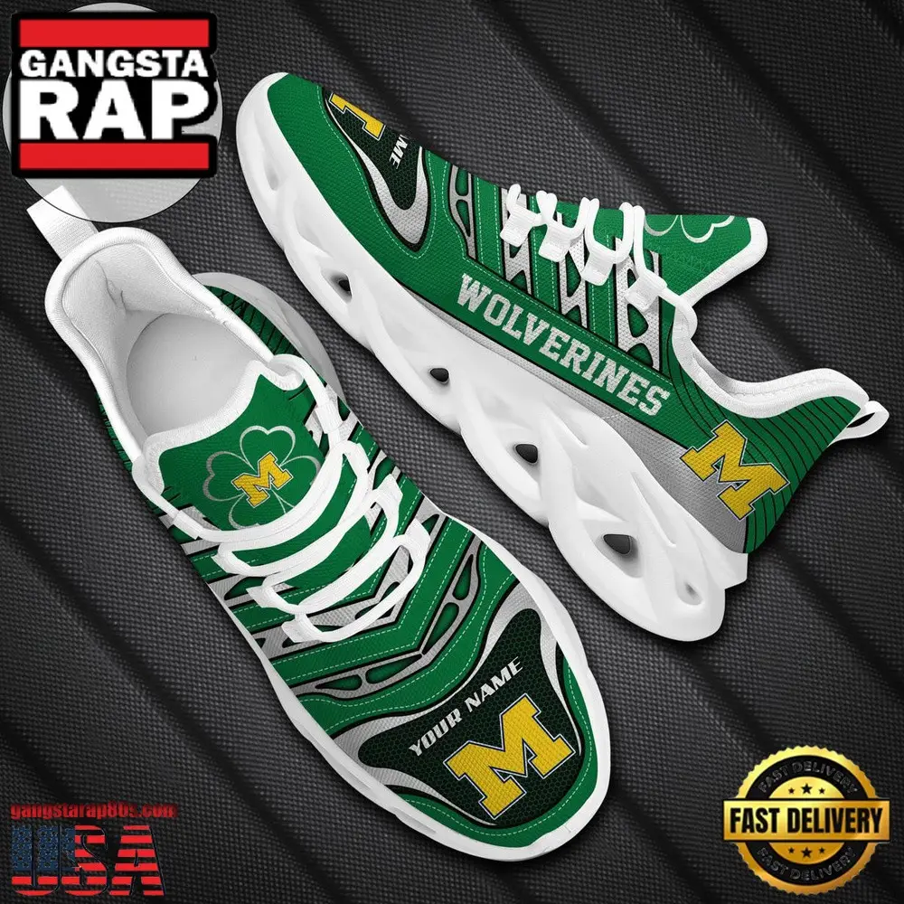 NCAA Custom Name Michigan Wolverines Saint Patrick'S Day Unique Air Max Shoes Air Cushion Sneakers