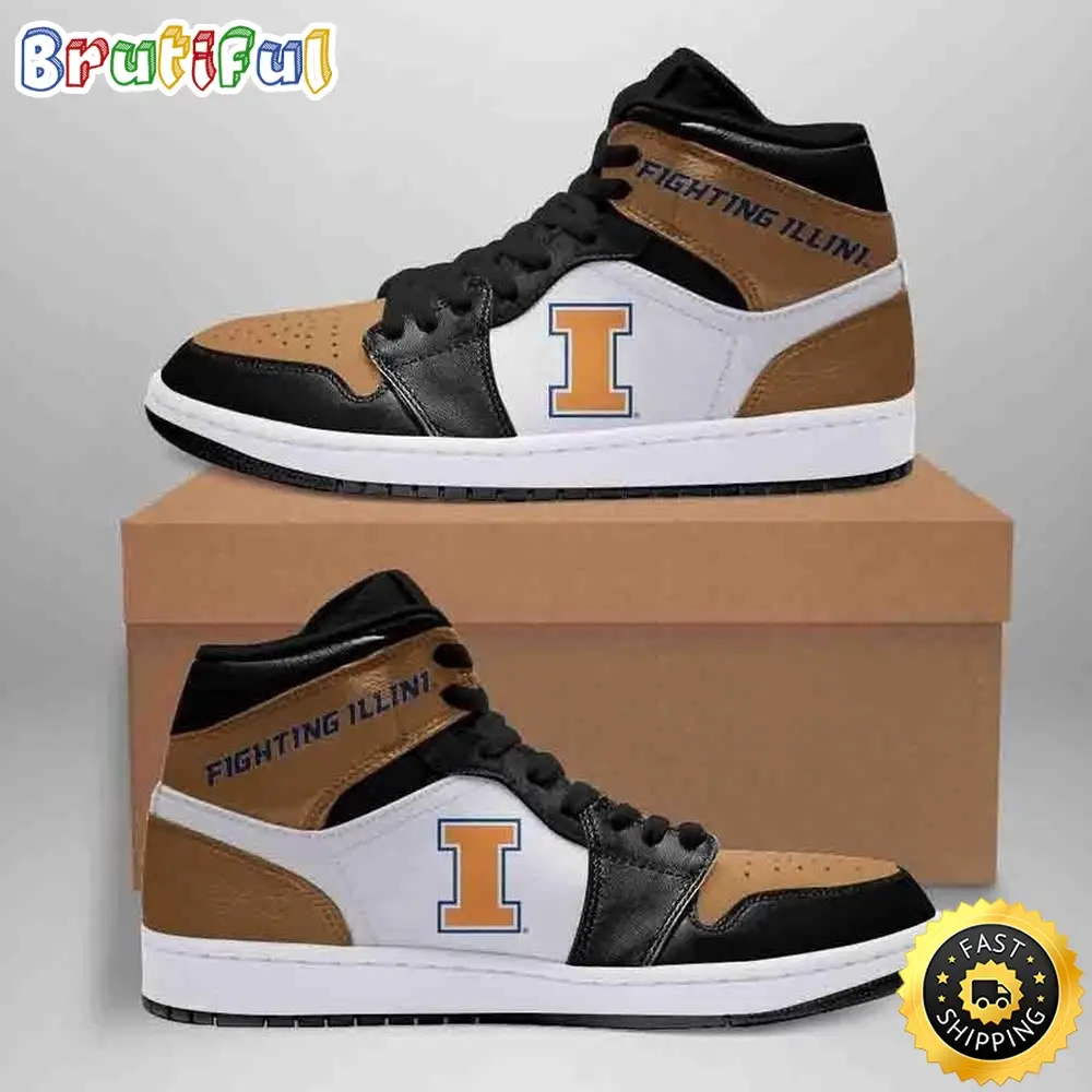 NCAA Illinois Fighting Illini Brown Black Air Jordan 1 High Sneakers NCAA Illinois Fighting Illini Brown Black Air Jordan 1 High Sneakers - Image 1