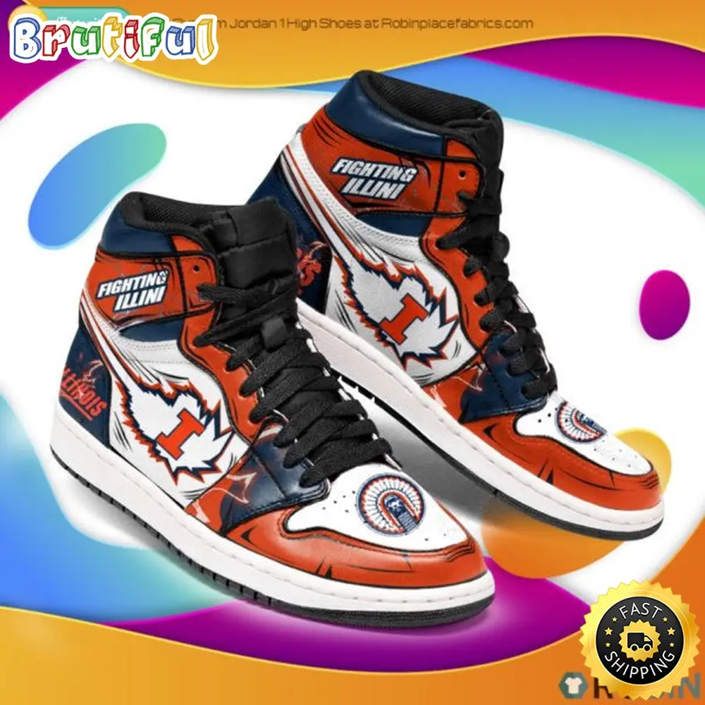 NCAA Illinois Fighting Illini Orange Blue Air Jordan 1 High Sneakers