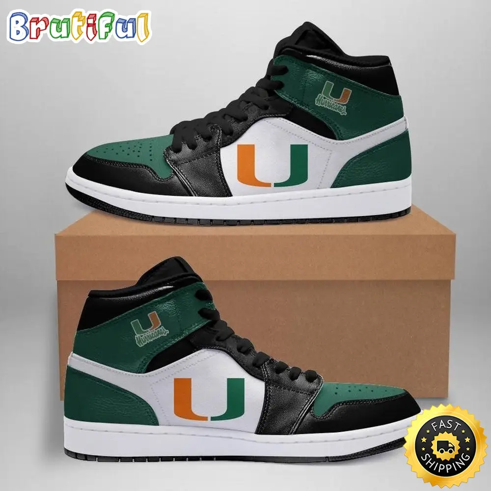 NCAA Miami Hurricanes Air Jordan 1 High Sneakers NCAA Miami Hurricanes Air Jordan 1 High Sneakers - Image 1