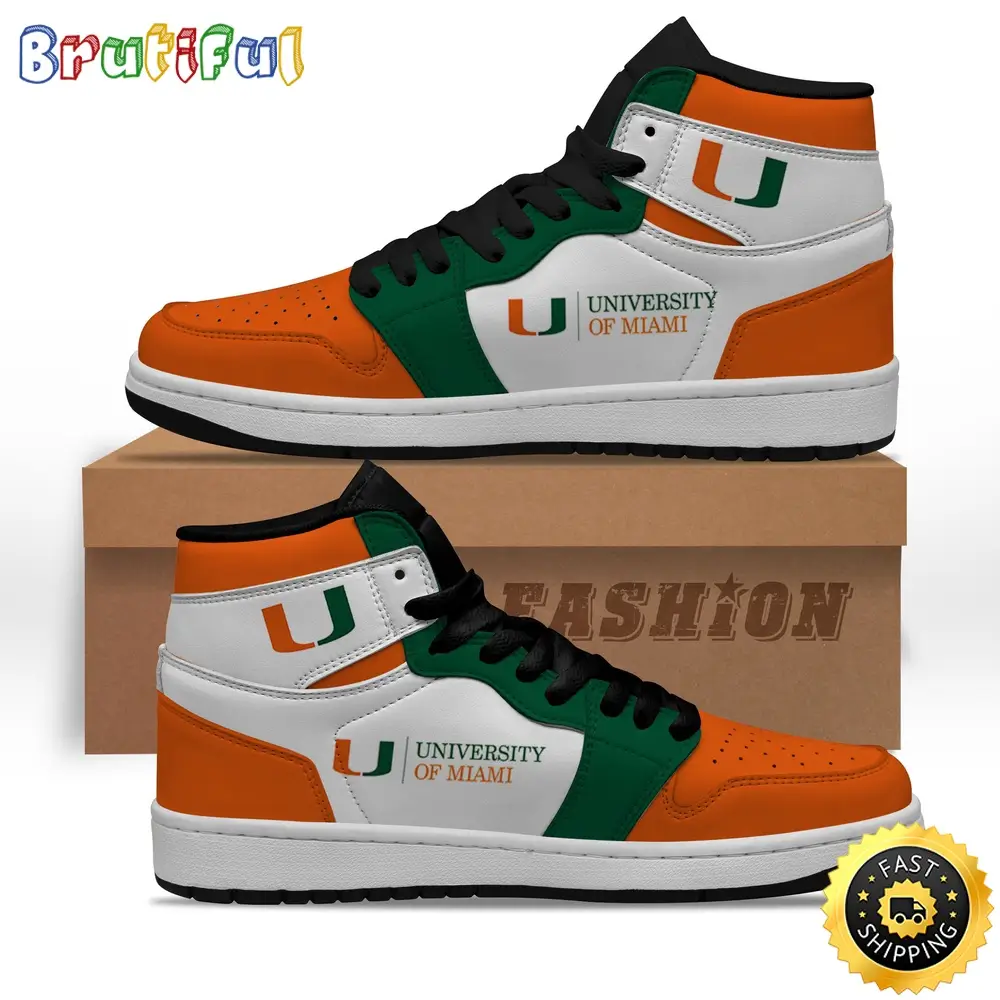 NCAA Miami Hurricanes Orange Grey Air Jordan 1 High Sneakers Legendary Air Jordan Footwear NCAA Miami Hurricanes Orange Grey Air Jordan 1 High Sneakers Legendary Air Jordan Footwear - Image 1