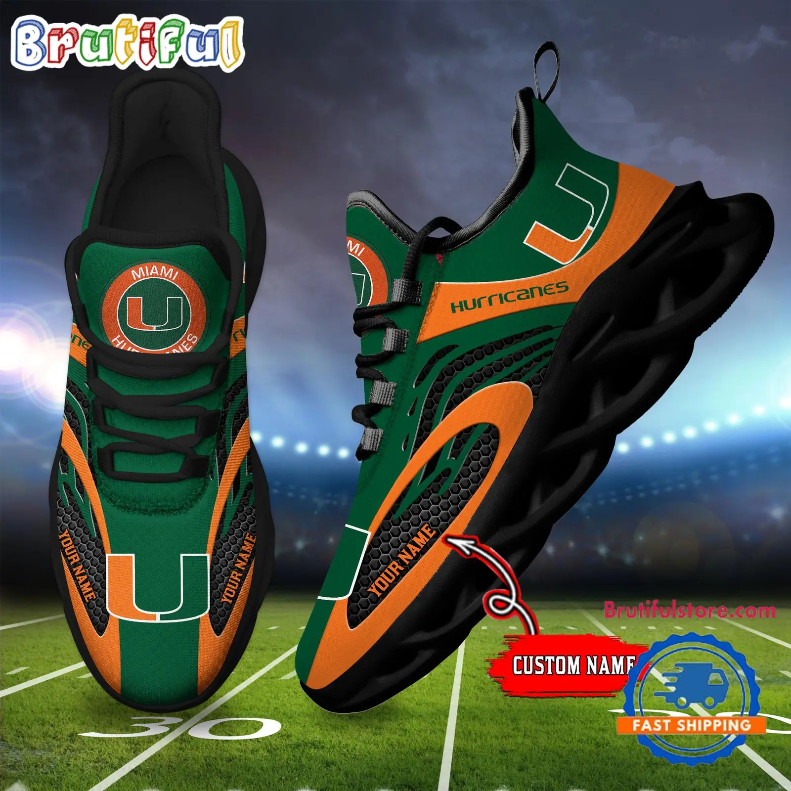 NCAA Miami Hurricanes Sport Team New Design Max Soul Shoes Sneaker